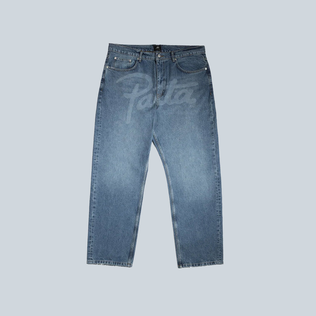 LASERPRINT WHISKERS DENIM PANTS - LIGHT BLUE