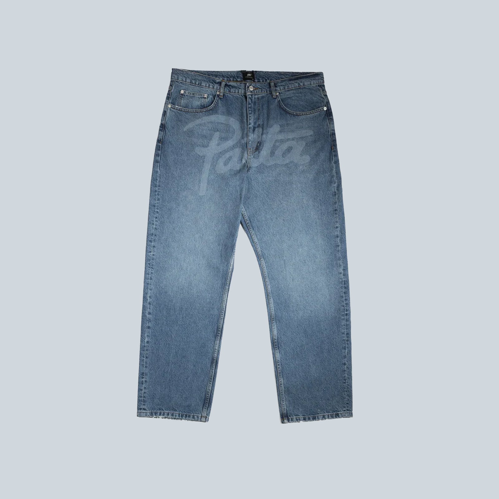 LASERPRINT WHISKERS DENIM PANTS - LIGHT BLUE