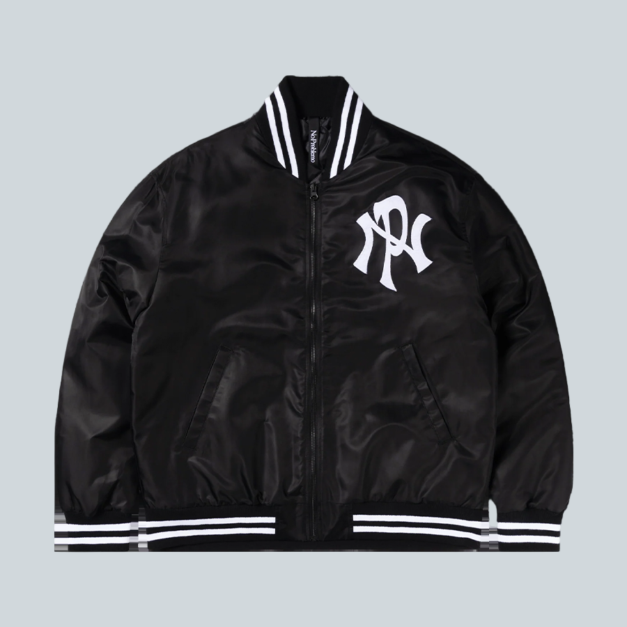 NO PROBLEMO NYP NYLON VARSITY JACKET - BLACK image 0