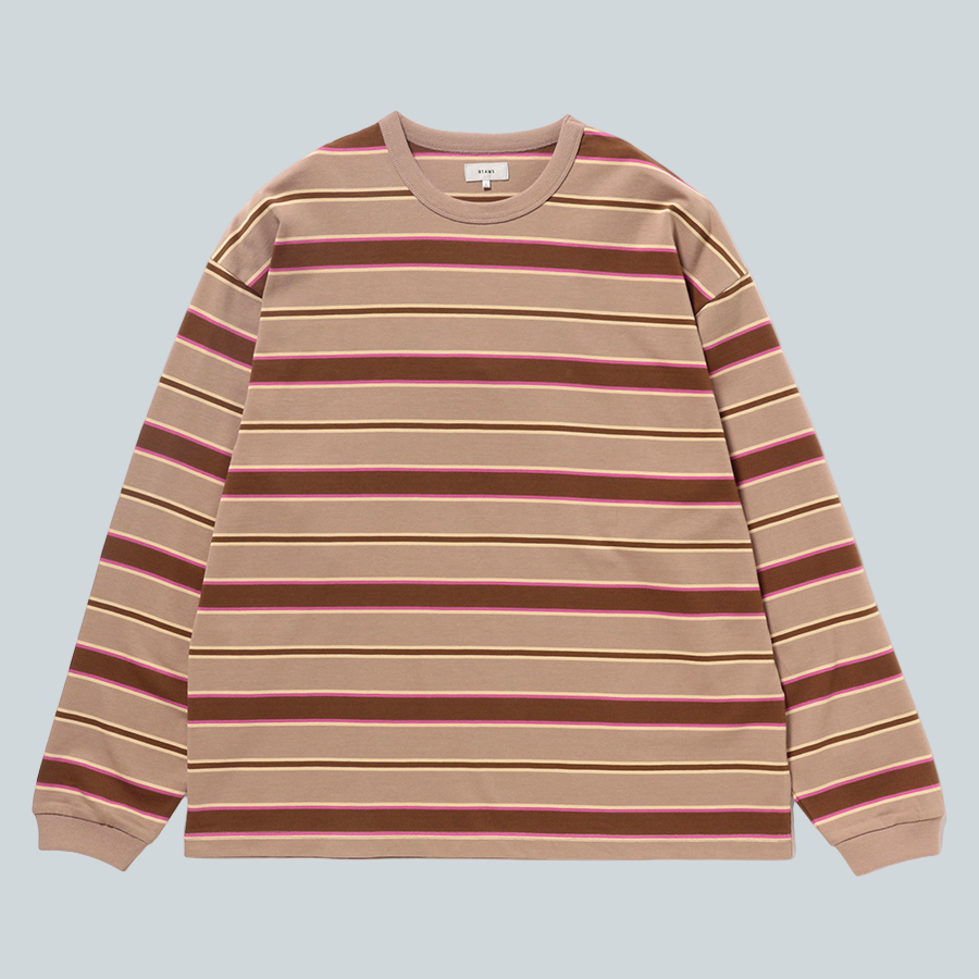 BEAMS BORDER LONG SLEEVE LOOSE - KHAKI image 0