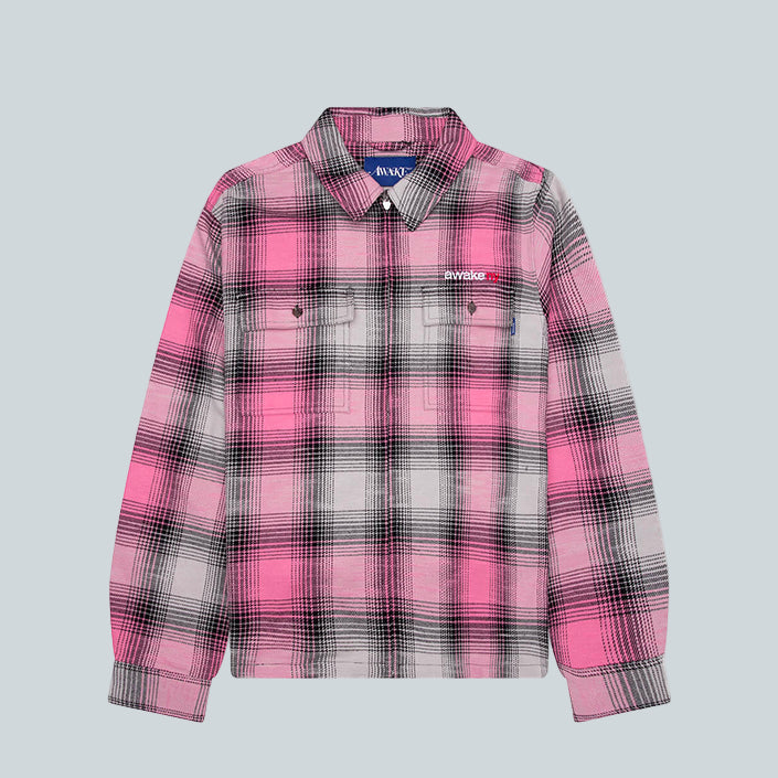 AWAKE NY FLANNEL ZIP SHIRT - PINK image 0