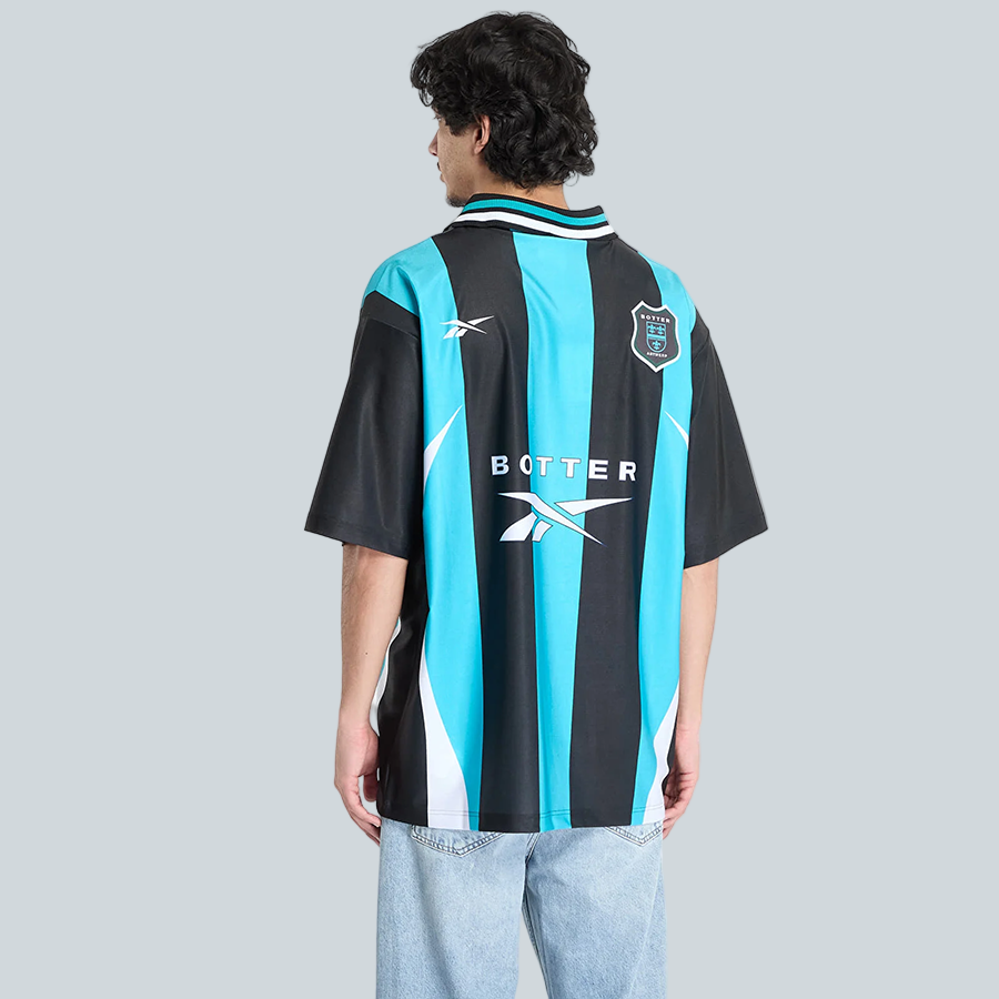 REEBOK BOTTER REVERSE SOCCER TEE - STRIPPED NAVY/AQUA BLUE image 1