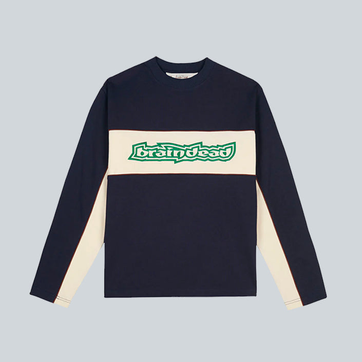 BRAIN DEAD HEAVYWEIGHT PANELED LONG SLEEVE SHIRT - NAVY image 0