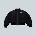 Blouson bomber noir Saison x Schott style années 90 avec fermeture éclair robuste, col et poignets côtelés