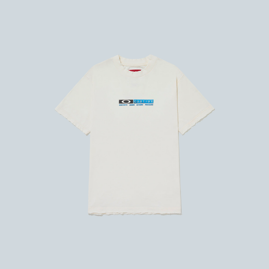 CAUTION RIPPED TSHIRT - BONE WHITE