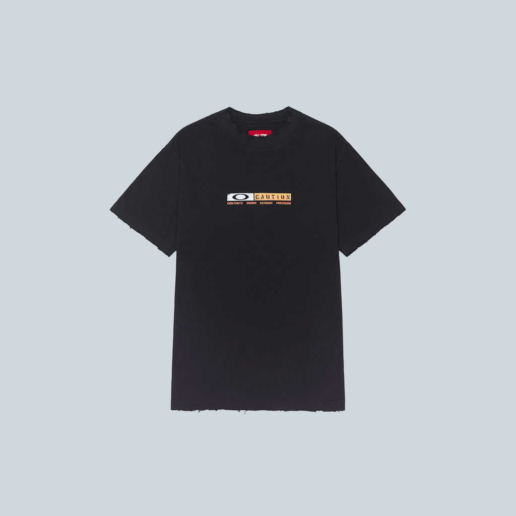 CAUTION RIPPED TSHIRT - BLACK