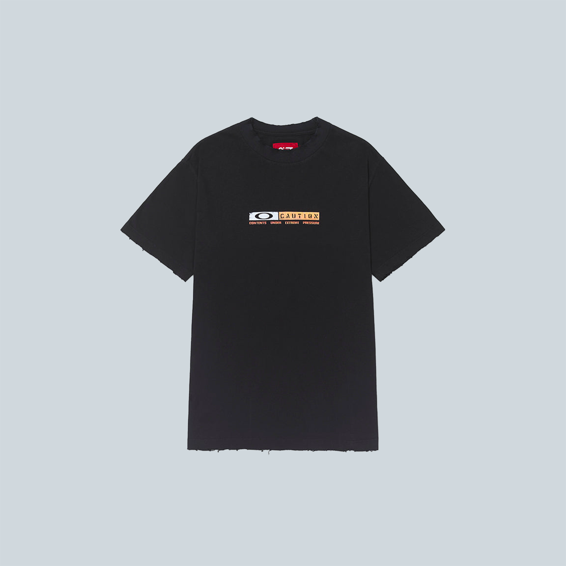 CAUTION RIPPED TSHIRT - BLACK