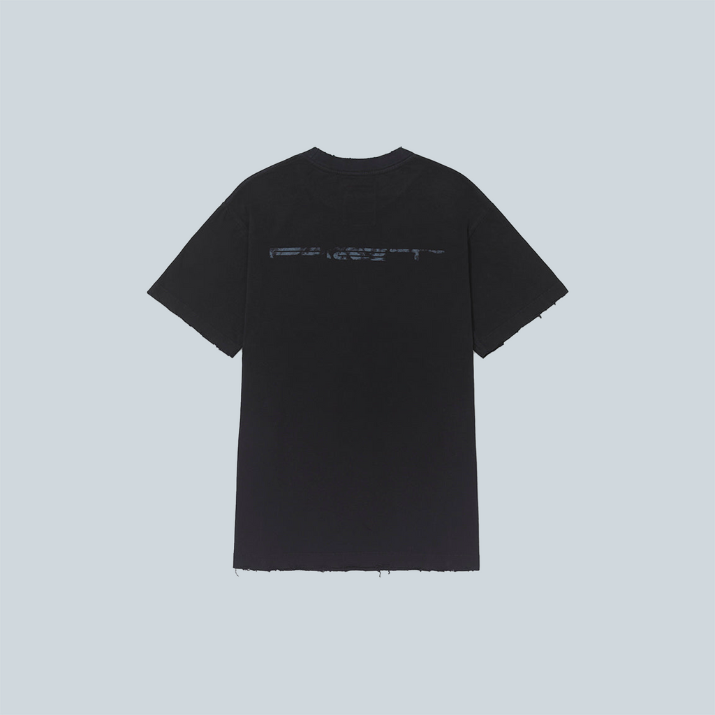 CAUTION RIPPED TSHIRT - BLACK