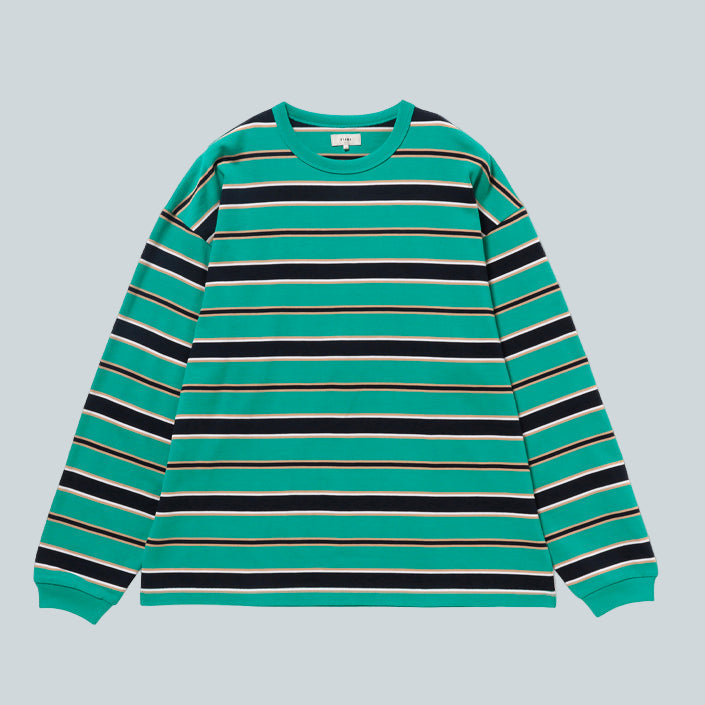 BEAMS BORDER LONG SLEEVE LOOSE - GREEN image 0