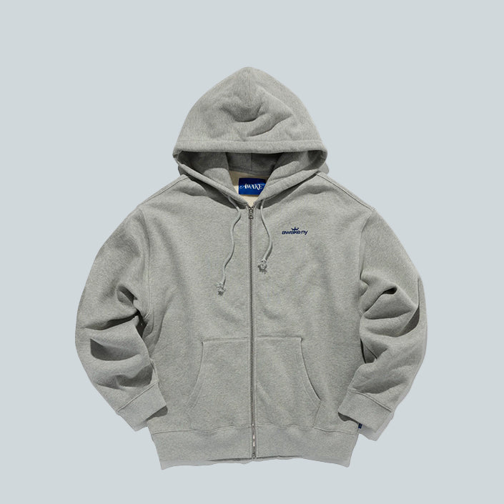AWAKE NY CROWN LOGO FULL ZIP HOODIE - HEATHER GREY image 0