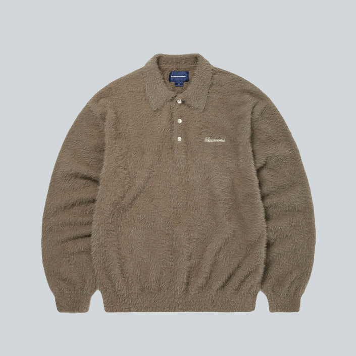 THISISNEVERTHAT SCT LOGO SHAGGY KNIT POLO - MUD image 0