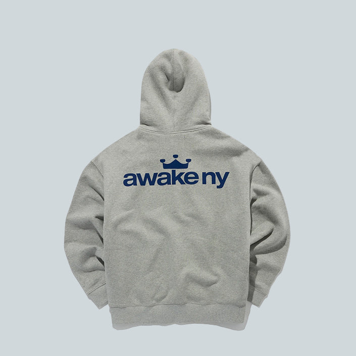 AWAKE NY CROWN LOGO FULL ZIP HOODIE - HEATHER GREY image 1