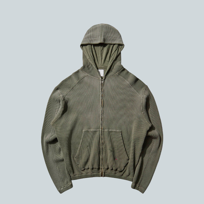 ROA BEE SUN FADED WAFFLE ZIP UP HOODIE - OLIVE image 0