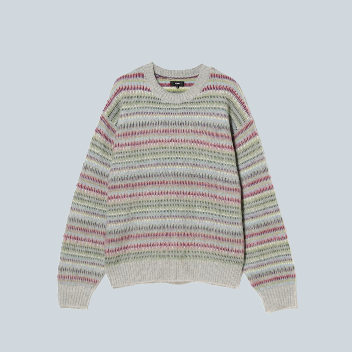 5 GAUGE SHAGGY MULTI JACQUARD CREWNECK - GREY
