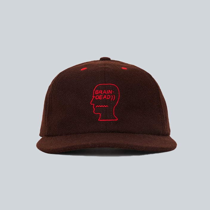 BRAIN DEAD FLANNEL CLASSIC LOGOHEAD 6 PANEL HAT - BROWN image 0