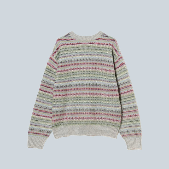 5 GAUGE SHAGGY MULTI JACQUARD CREWNECK - GREY