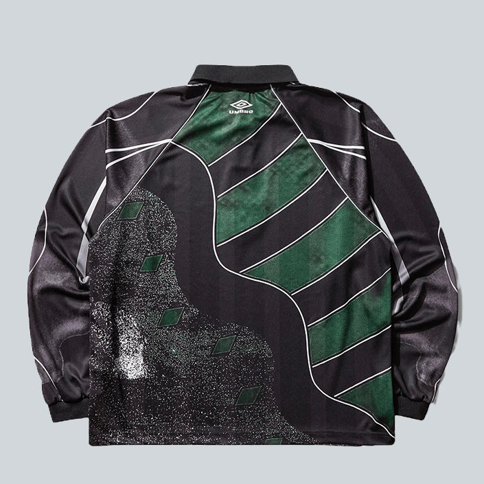 UMBRO 95 96 LONGSLEEVE POLO - DARK GREEN BLACK image 1