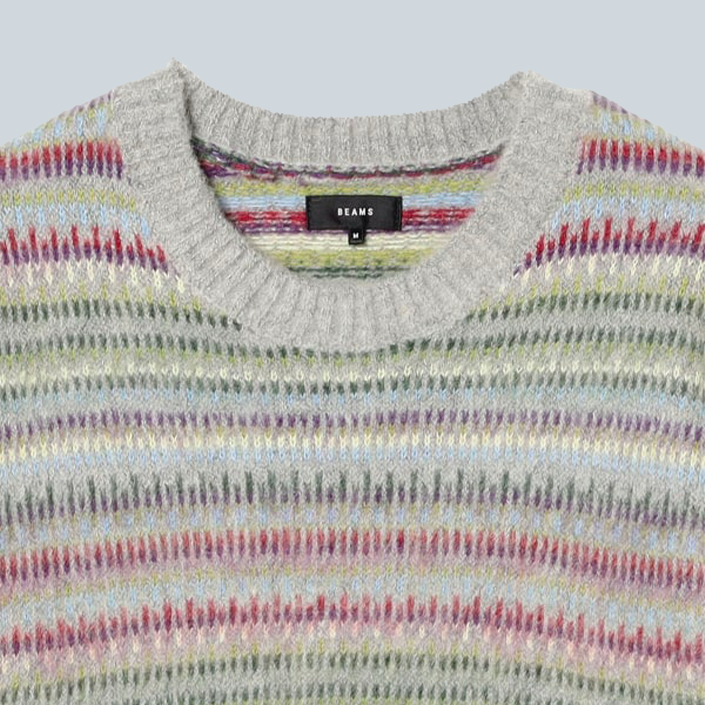 5 GAUGE SHAGGY MULTI JACQUARD CREWNECK - GREY