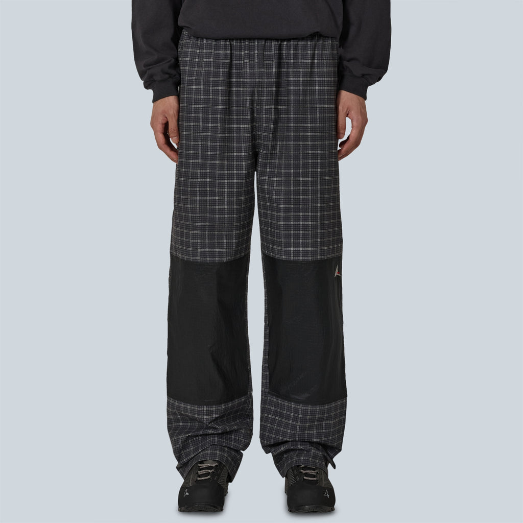 AAIR FLOWEAVE PRINTED CHECK ELASTICATED WAISTBAND PANTS - ANTHRACITE