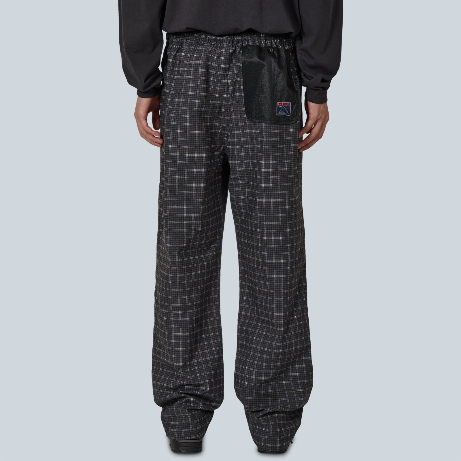 AAIR FLOWEAVE PRINTED CHECK ELASTICATED WAISTBAND PANTS - ANTHRACITE