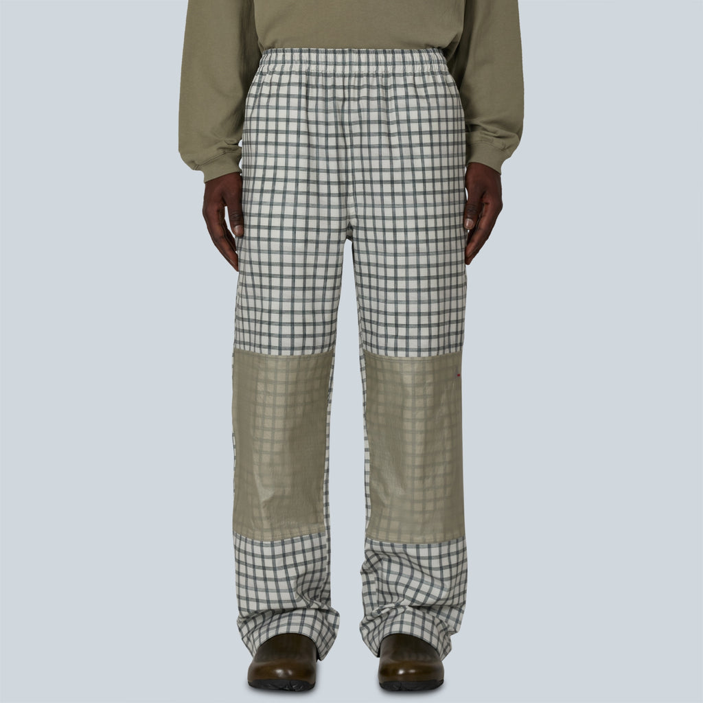 AAIR FLOWEAVE PRINTED CHECK ELASTICATED WAISTBAND PANTS - WHITE