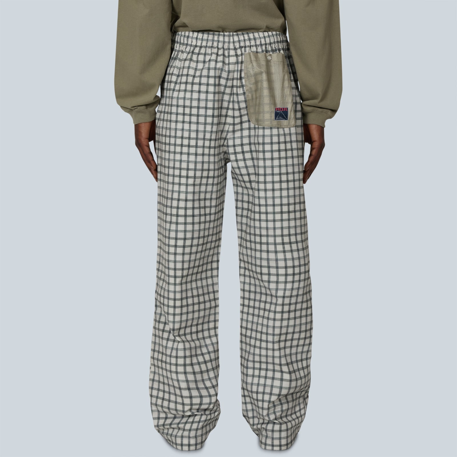 AAIR FLOWEAVE PRINTED CHECK ELASTICATED WAISTBAND PANTS - WHITE