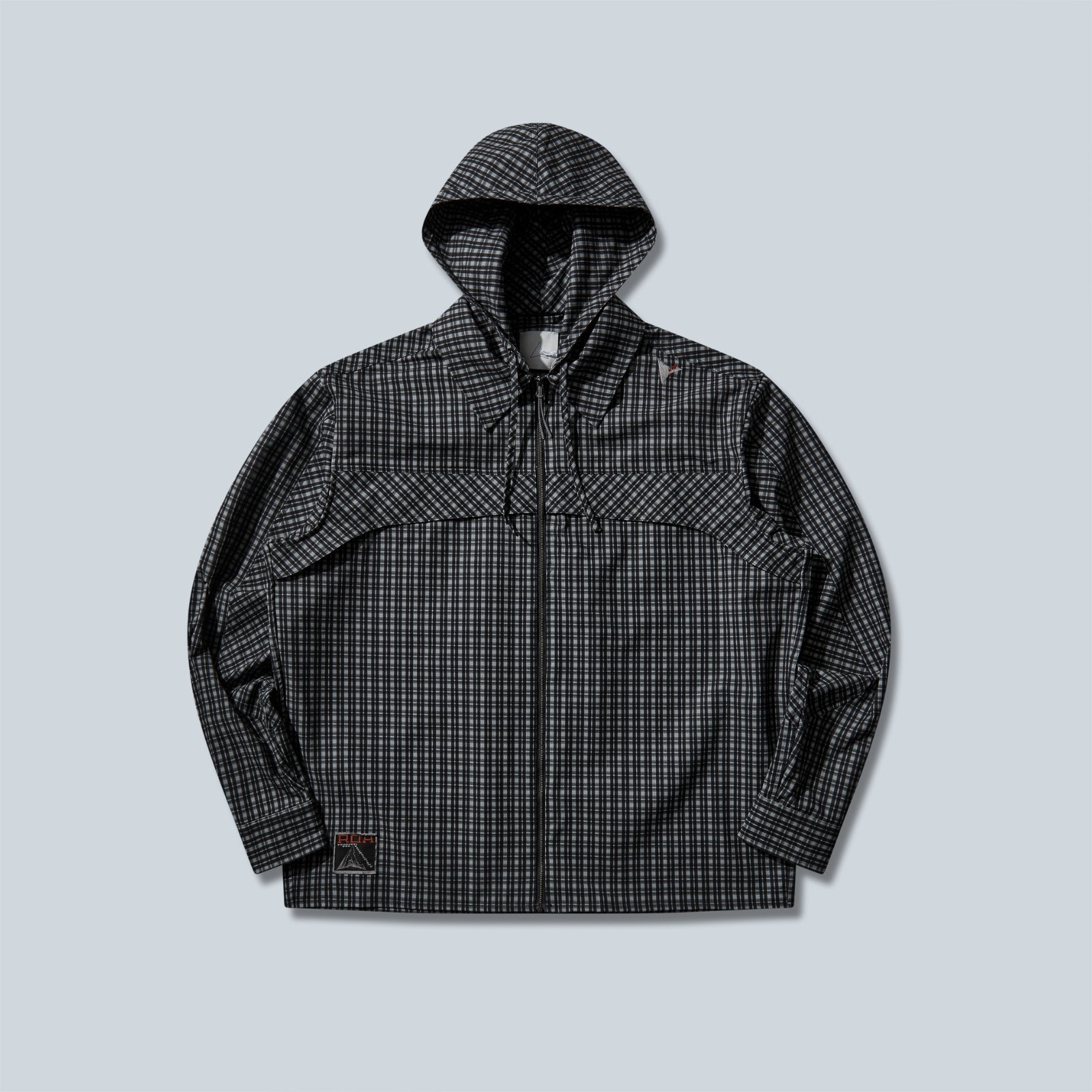 AAIR FLOWEAVE PRINTED CHECK LONG SLEEVE HOODED SHIRT - ANTHRACITE