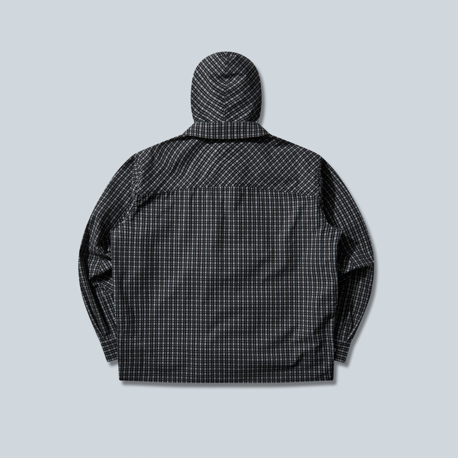 AAIR FLOWEAVE PRINTED CHECK LONG SLEEVE HOODED SHIRT - ANTHRACITE