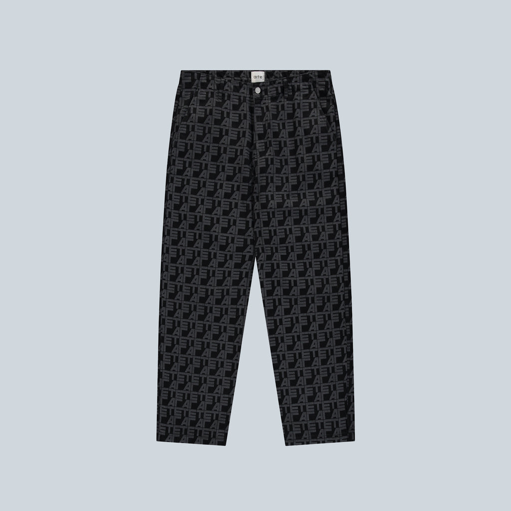ALLOVER SQUARE DENIM PANTS - BLACK