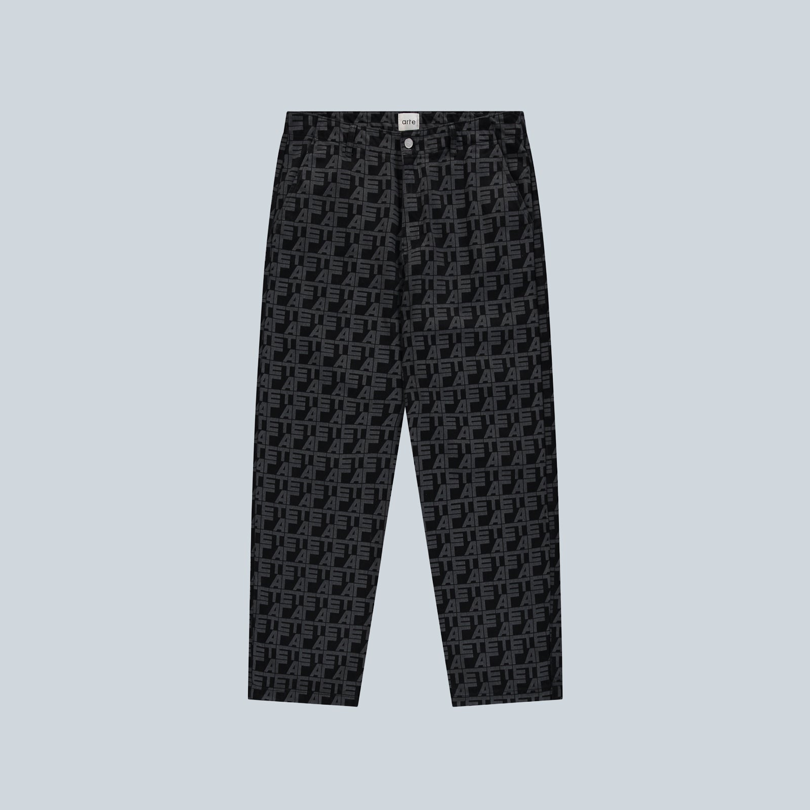 ALLOVER SQUARE DENIM PANTS - BLACK