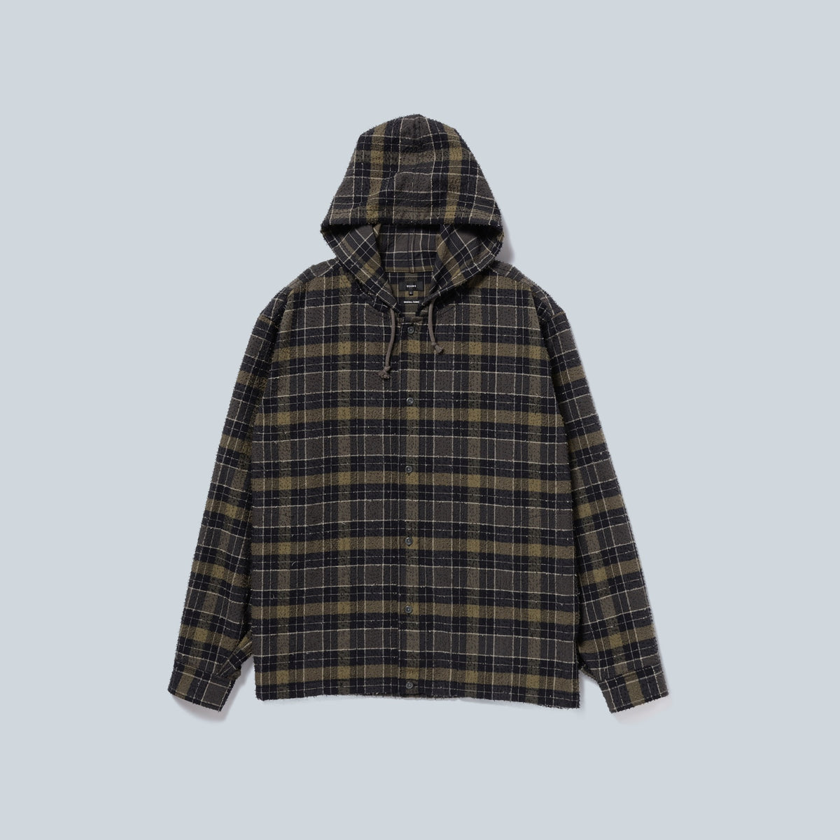 BOUCLE FLANNEL HOODED SHIRT - KHAKI CHECK