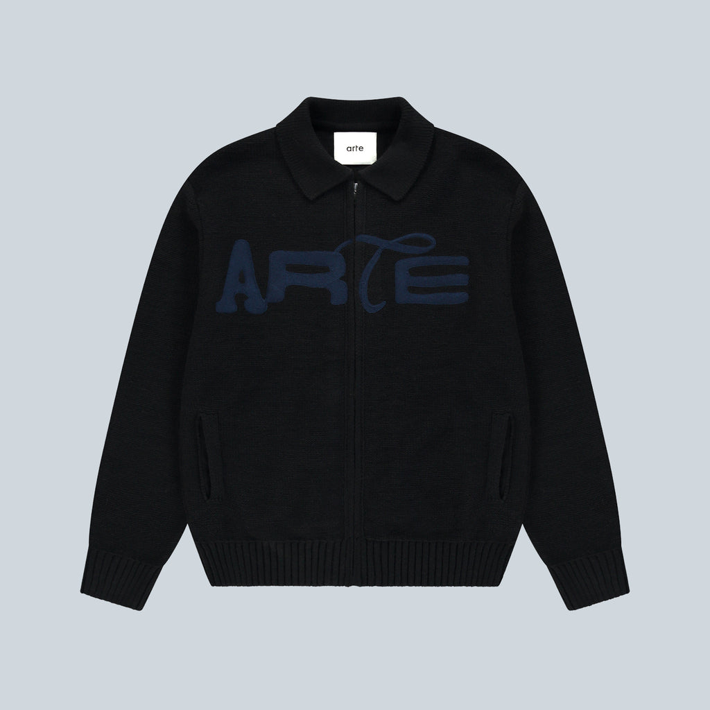 STENCIL ZIP CARDIGAN - BLACK
