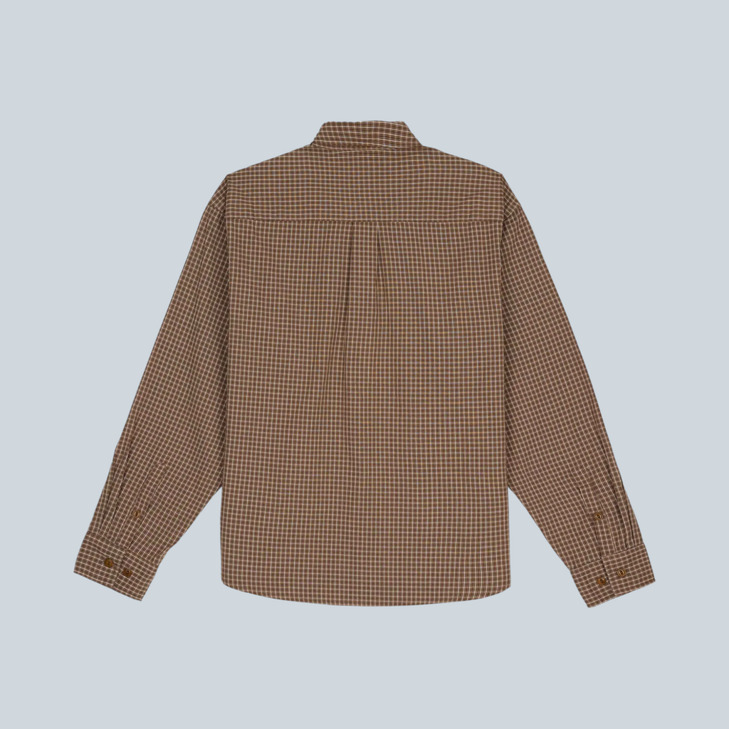 AKI RUNNING LOGO BUTTON UP SHIRT - BROWN PLAID