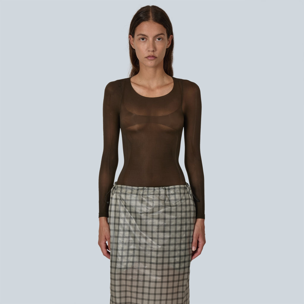 HAZE ULTRALIGHT SEAMLESS SEE THROUGH LONG SLEEVE - DARK BROWN