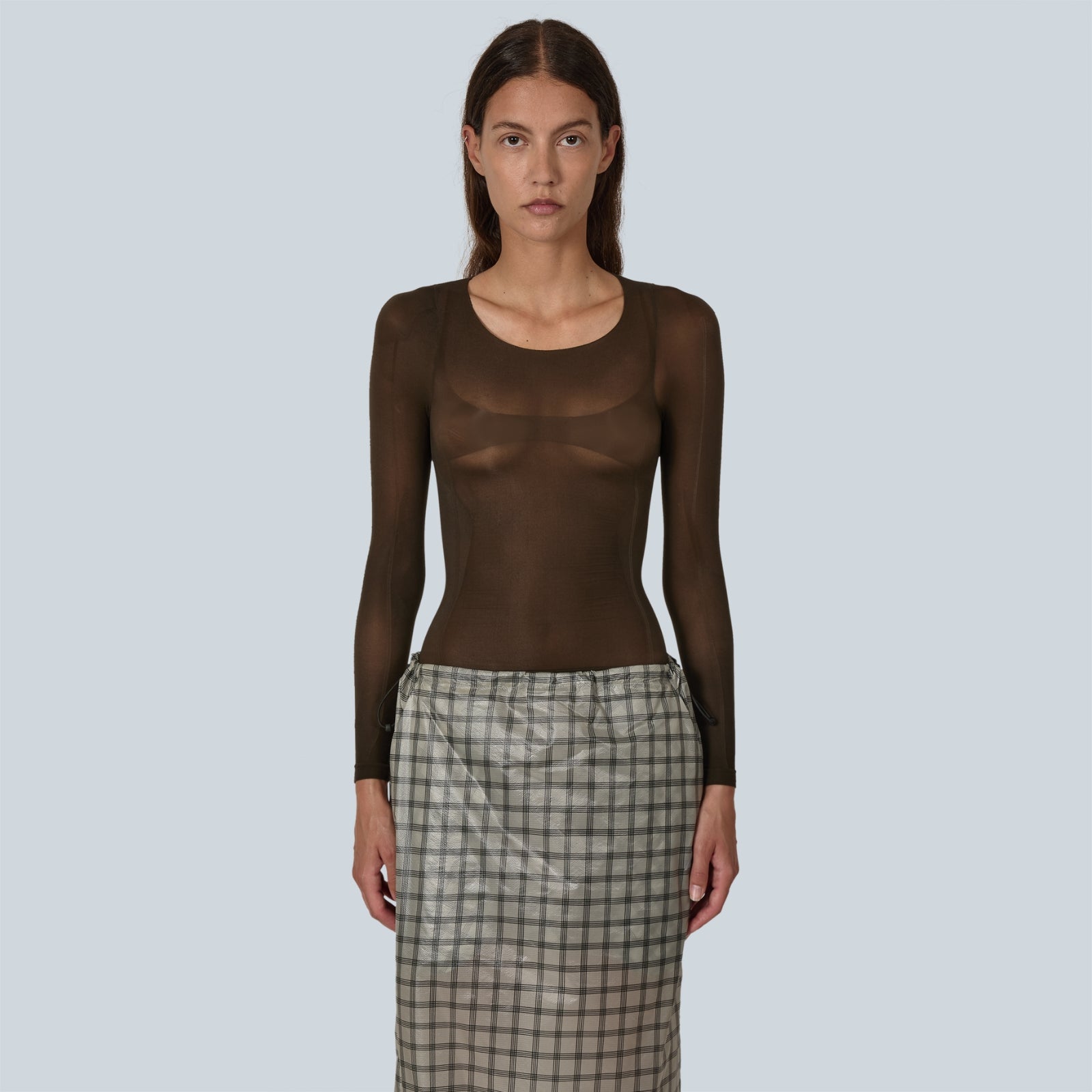 HAZE ULTRALIGHT SEAMLESS SEE THROUGH LONG SLEEVE - DARK BROWN