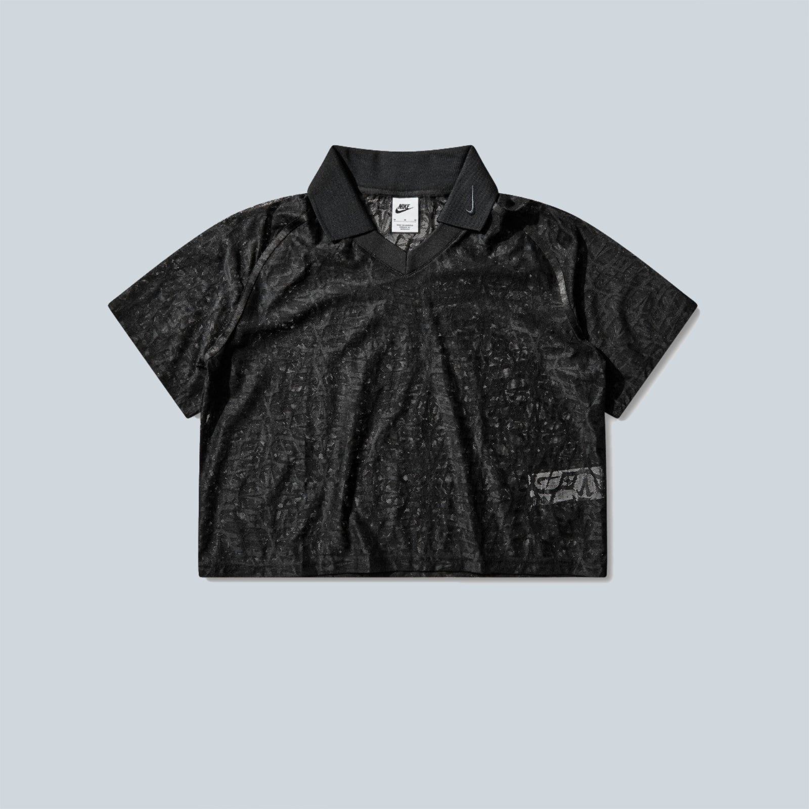 LOOSE LACE POLO JERSEY TOP - BLACK