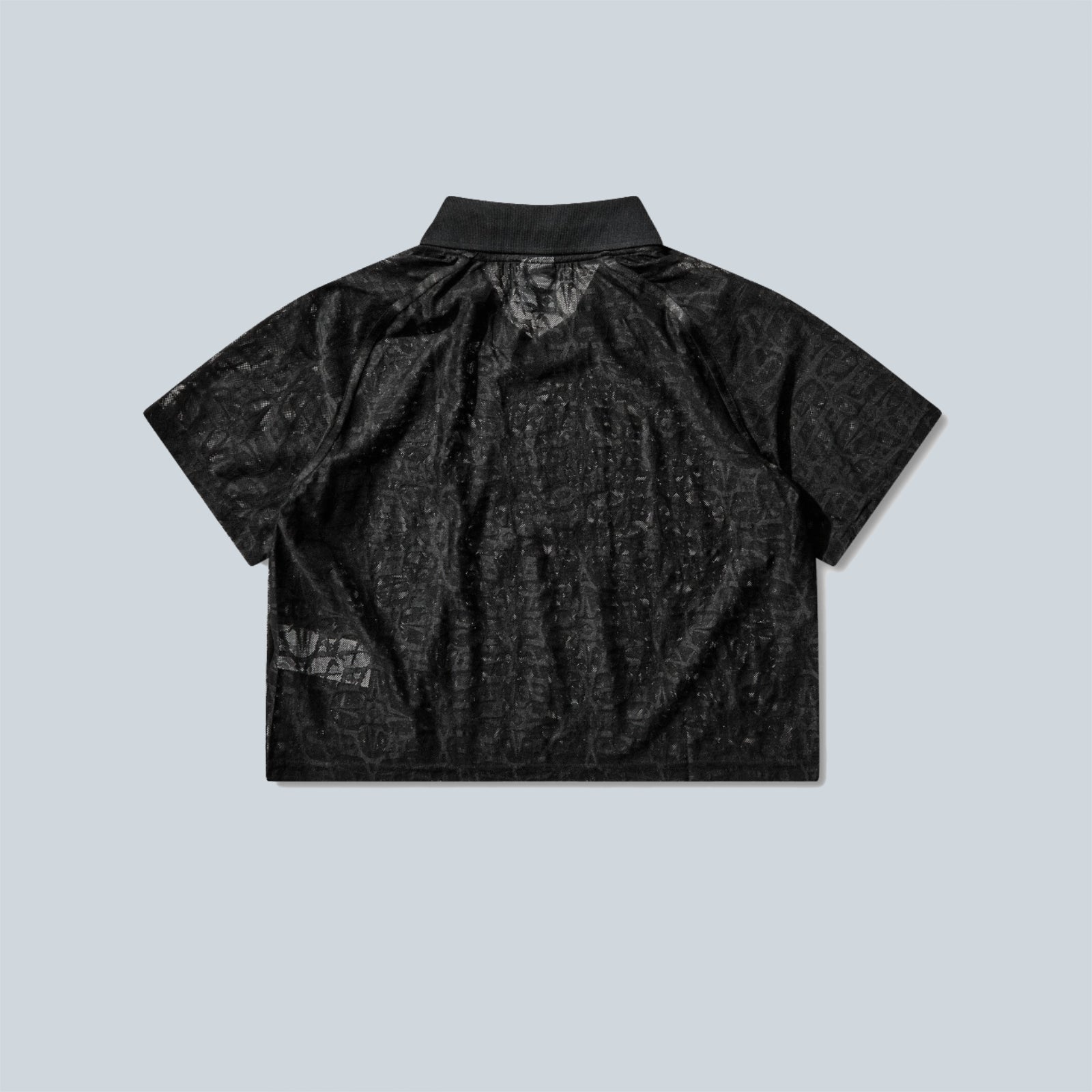 LOOSE LACE POLO JERSEY TOP - BLACK
