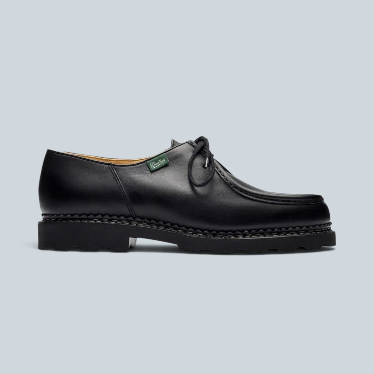 Chaussures Saison Paraboot Michael Marche II en cuir lisse noir avec semelle crantée et étiquette verte latérale