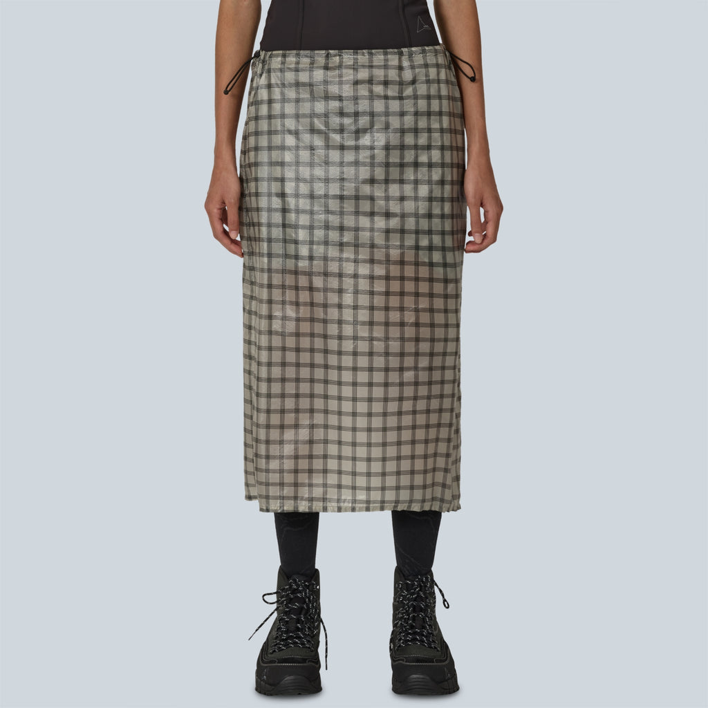 NIA SEE THROUGH PRINTED CHECK MID SKIRT - WHITE