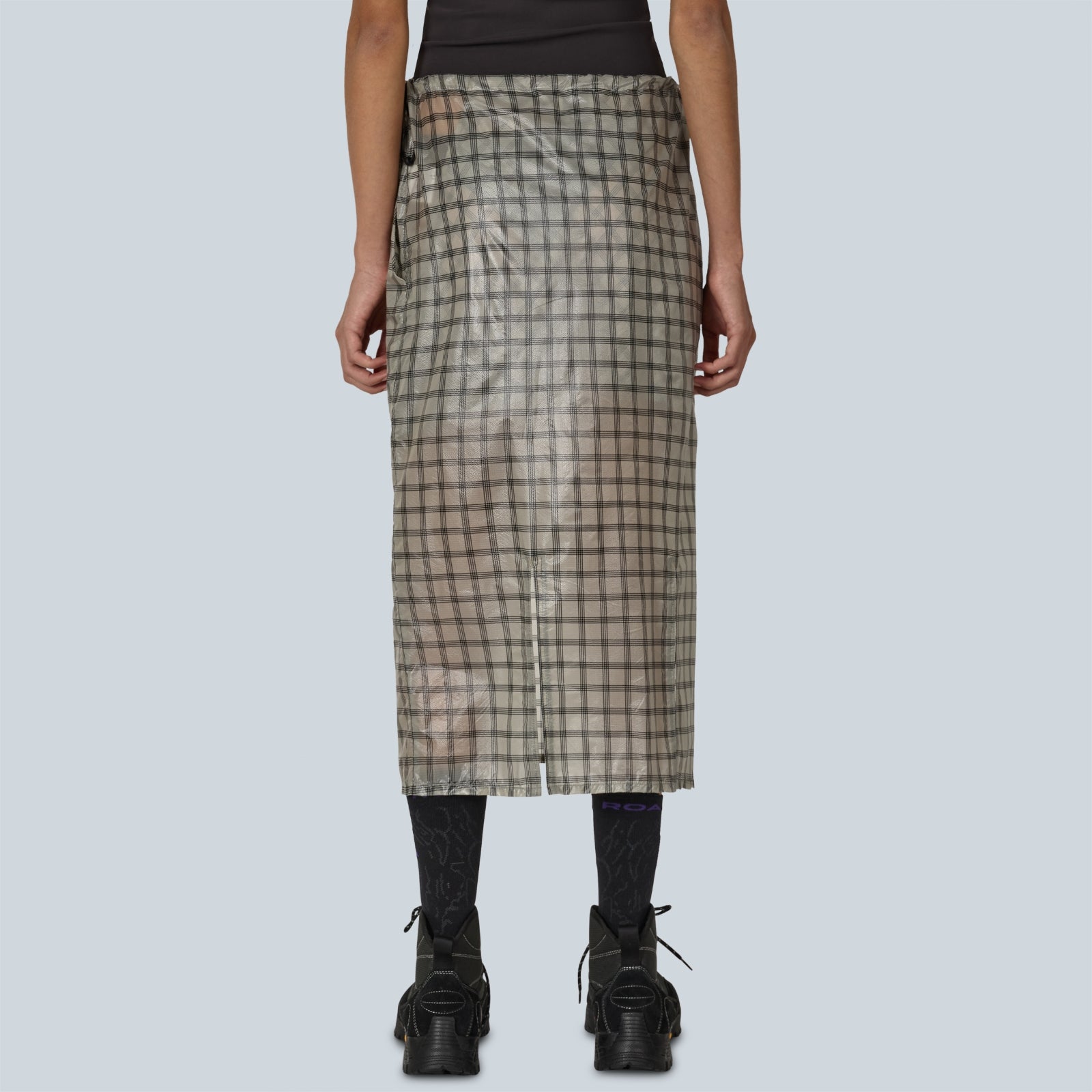 NIA SEE THROUGH PRINTED CHECK MID SKIRT - WHITE