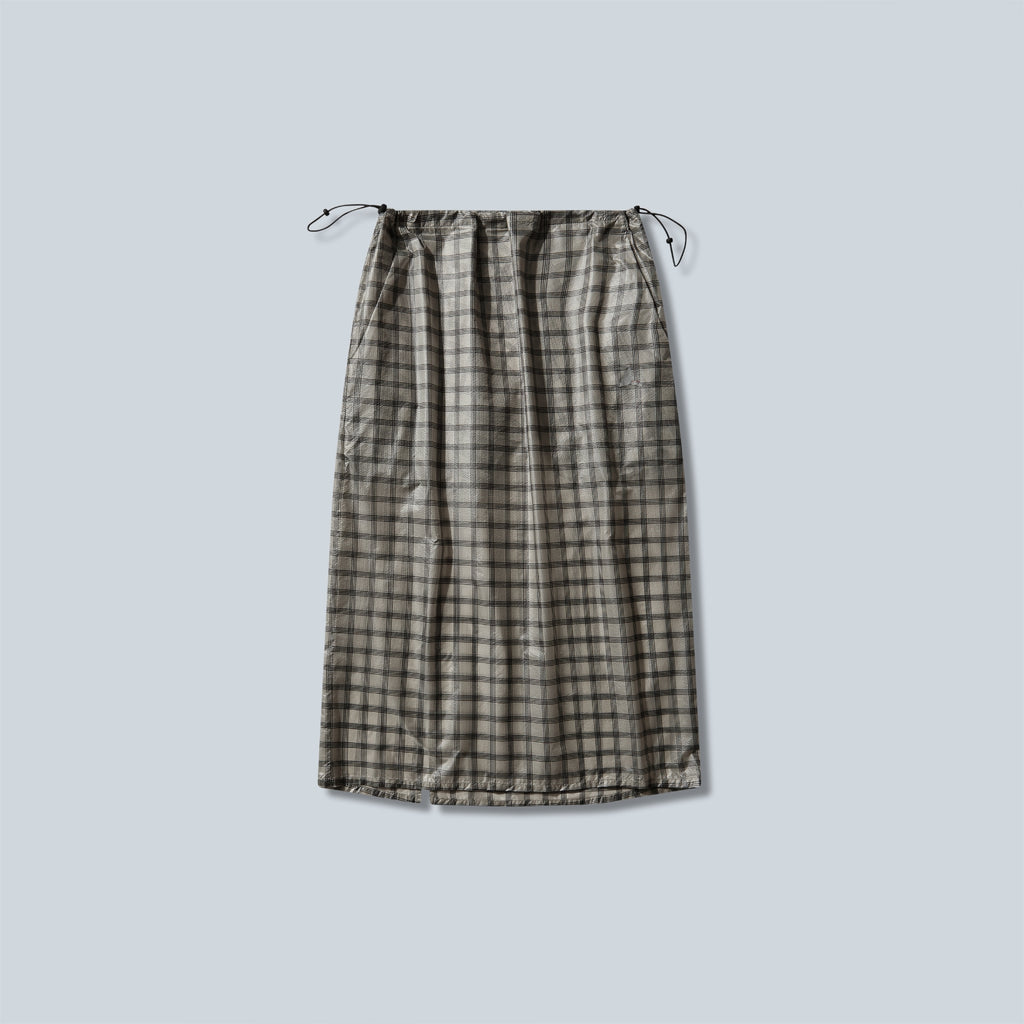 NIA SEE THROUGH PRINTED CHECK MID SKIRT - WHITE