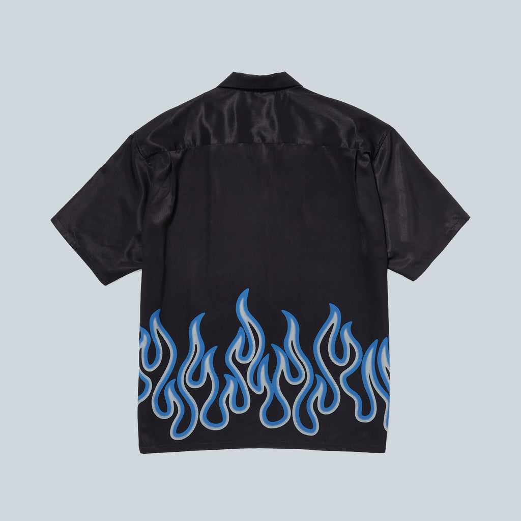 PRINT OPEN COLLAR SHIRT - BLUE