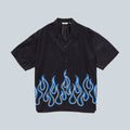 PRINT OPEN COLLAR SHIRT - BLUE
