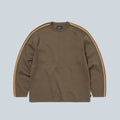 STRIPED SLEEVE KNIT CREW - BROWN