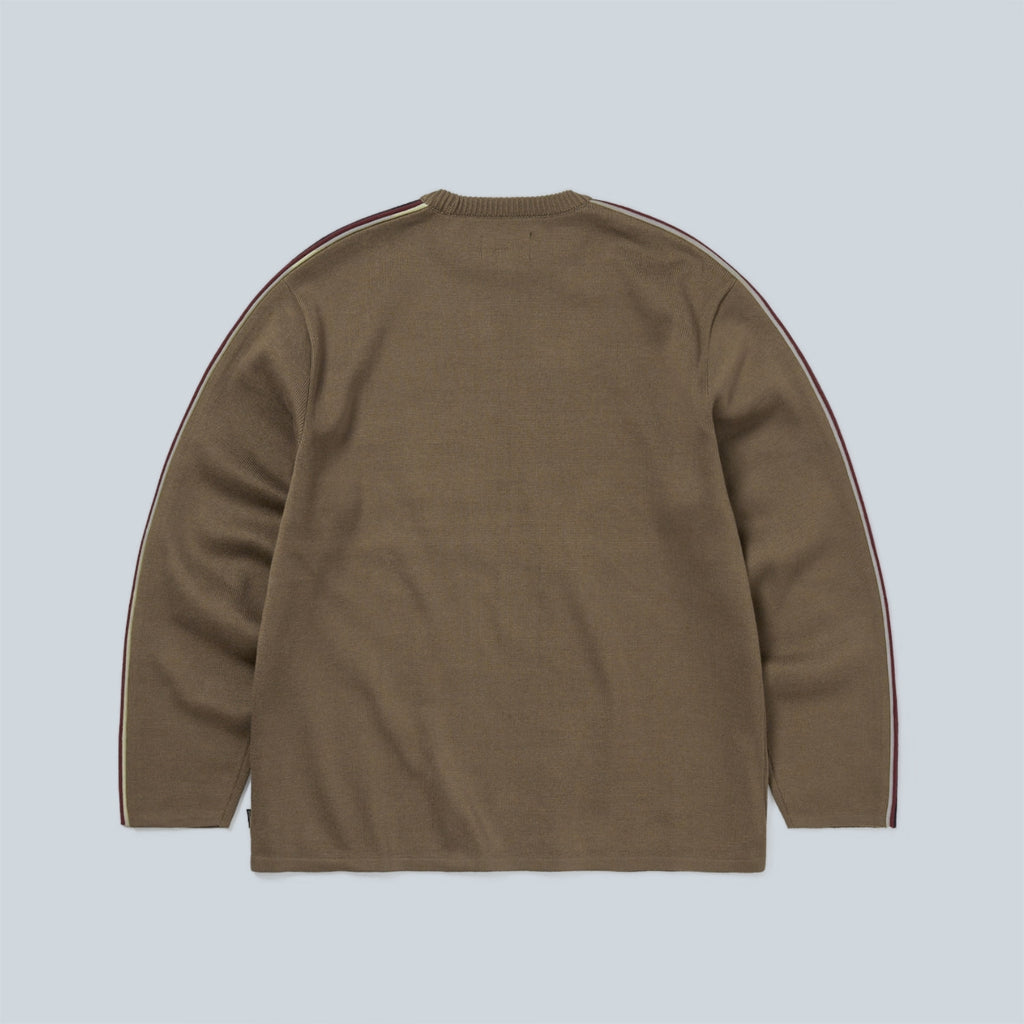 STRIPED SLEEVE KNIT CREW - BROWN