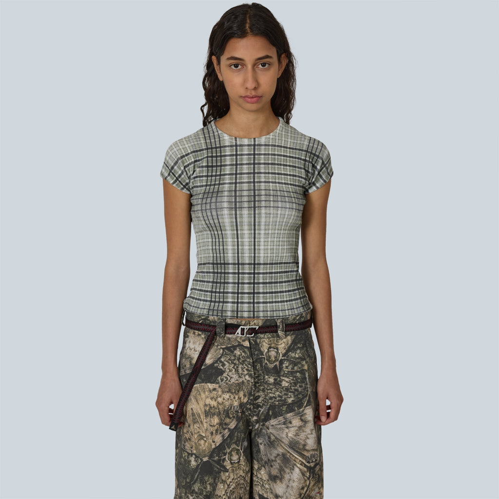 TABA PRINTED CHECK BABY TEE - SAGE GREEN