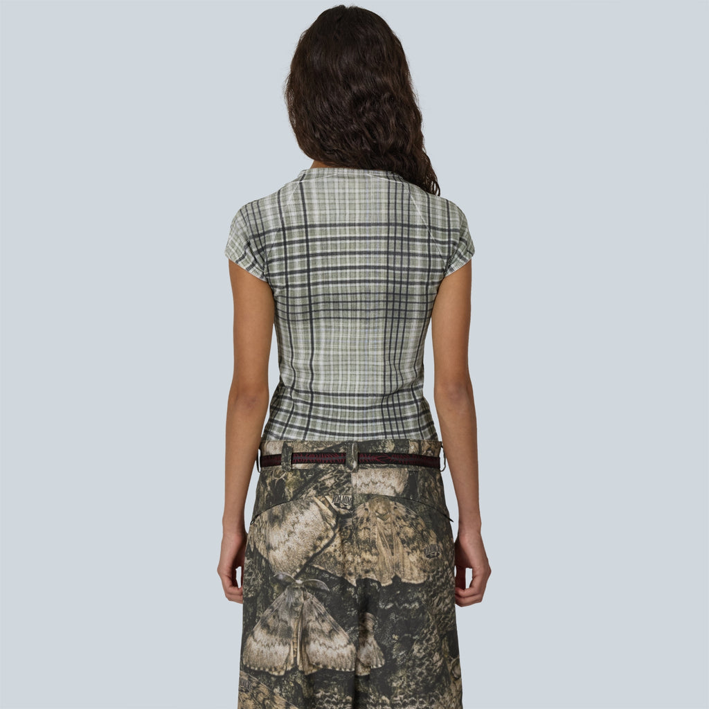 TABA PRINTED CHECK BABY TEE - SAGE GREEN