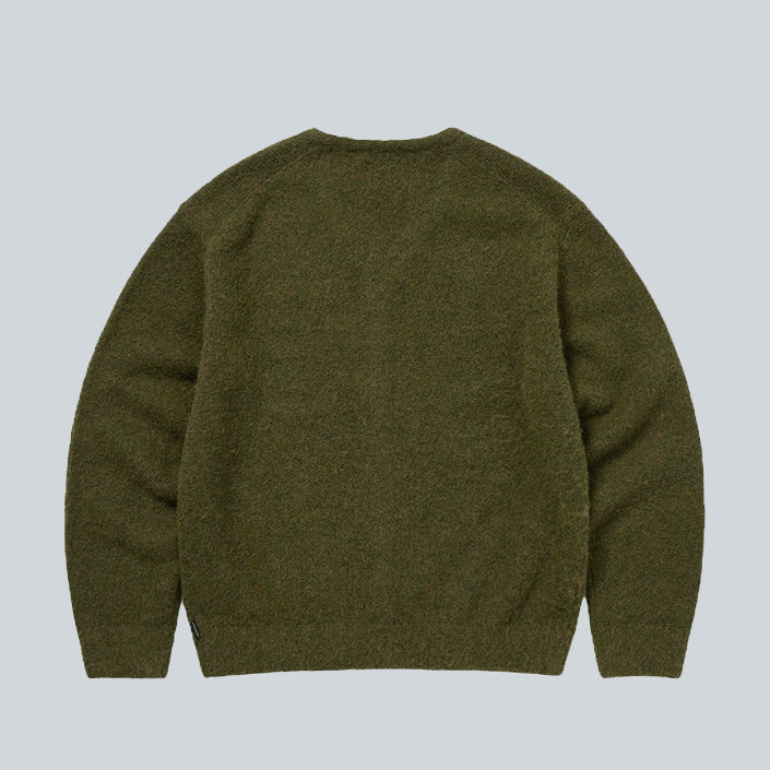 THISISNEVERTHAT HAIRY KNIT CARDIGAN - OLIVE GREEN image 1