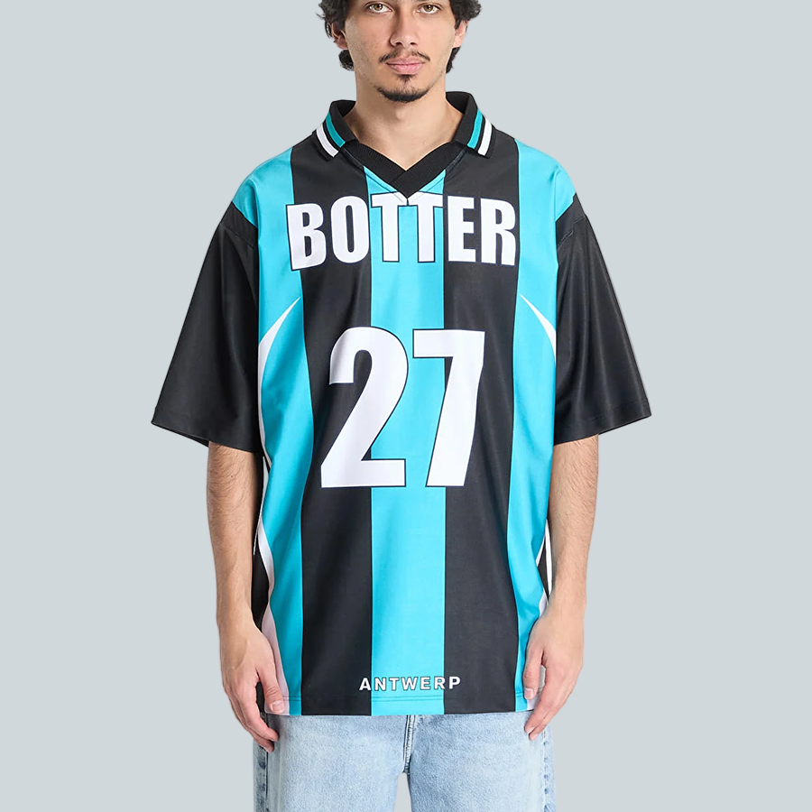 REEBOK BOTTER REVERSE SOCCER TEE - STRIPPED NAVY/AQUA BLUE image 0