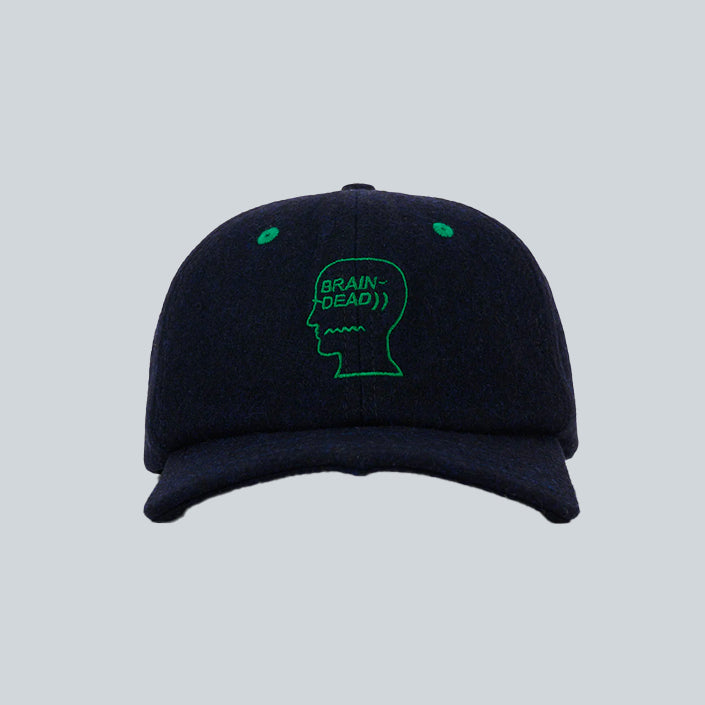 BRAIN DEAD BATWING LOGOHEAD FLANNEL HAT - NAVY image 0